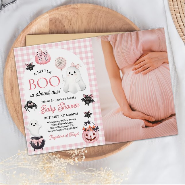Rosa Ghost Halloween Girl Baby Shower Photo Inbjudningar (Skapare uppladdad)