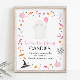 Rosa Ghost Halloween gissar hur många spel Poster