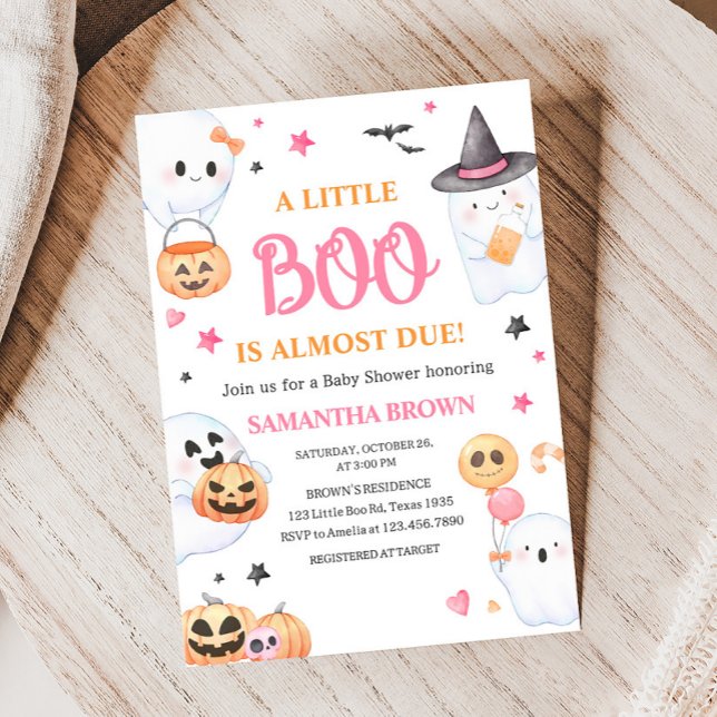 Rosa Ghost Halloween Little Boo Baby Shower Inbjudningar (A Little Boo Baby Shower Invitation )