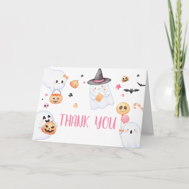 Rosa Ghost Halloween Little Boo Baby Shower Tack Kort (Framsida)