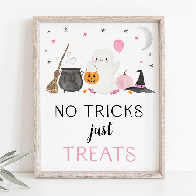 Rosa Ghost Halloween No Tricks Only Treats Sign Poster (Skapare uppladdad)