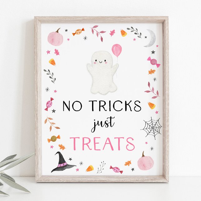 Rosa Ghost Halloween No Tricks Only Treats Sign Poster (Skapare uppladdad)