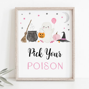 Rosa Ghost Halloween-Plocka Din kontaktdragare skr Poster