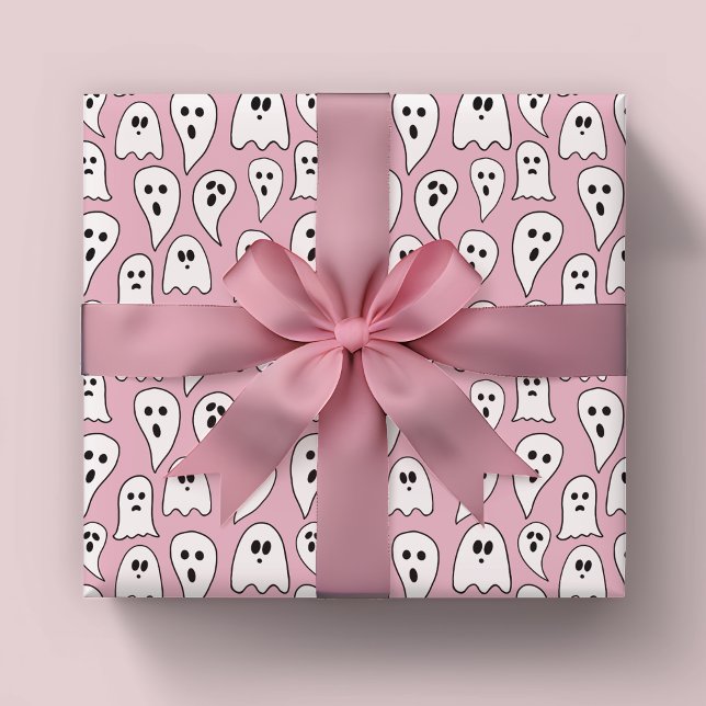 Rosa Ghost Halloween Presentpapper (Pink ghost Halloween wrapping Paper)