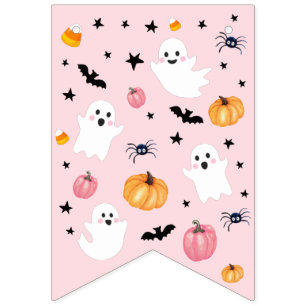 Rosa Ghost Halloween Spooky One Grattis på födelse Vimplar