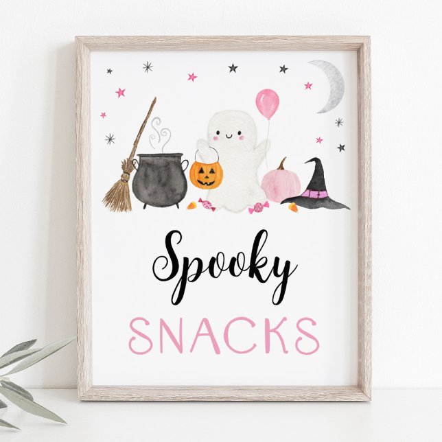 Rosa Ghost Halloween Spooky Snacks-tecken Poster (Skapare uppladdad)