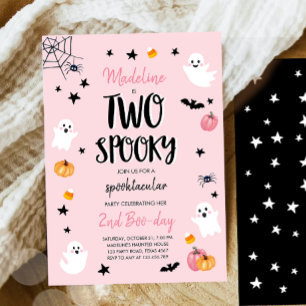 Rosa Ghost Halloween två-taloky 2:a födelsedagen Inbjudningar