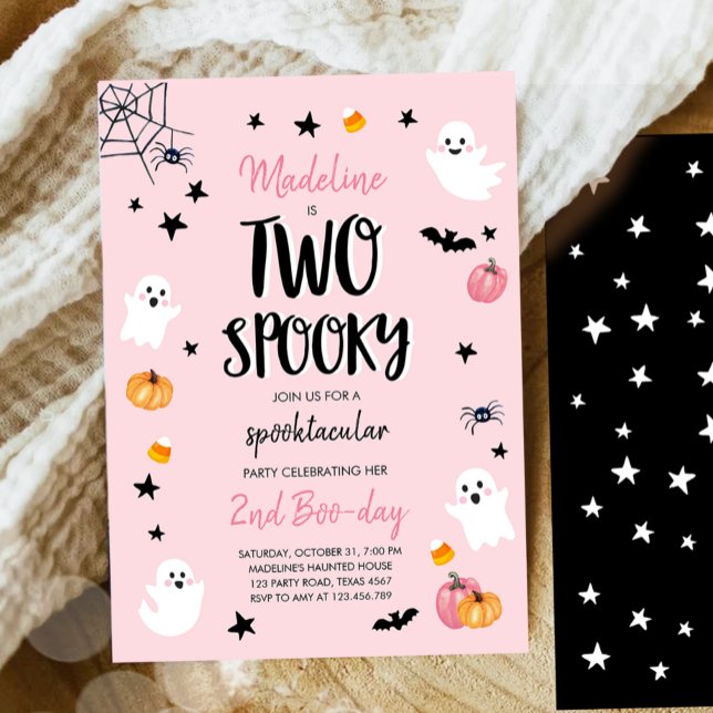 Rosa Ghost Halloween två-taloky 2:a födelsedagen Inbjudningar (Skapare uppladdad)