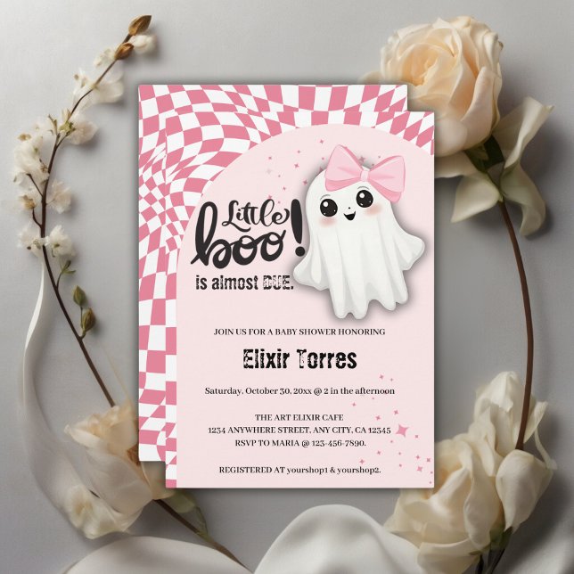 Rosa Ghost Little Boo är nästan tack vare Baby Sho Inbjudningar (Skapare uppladdad)