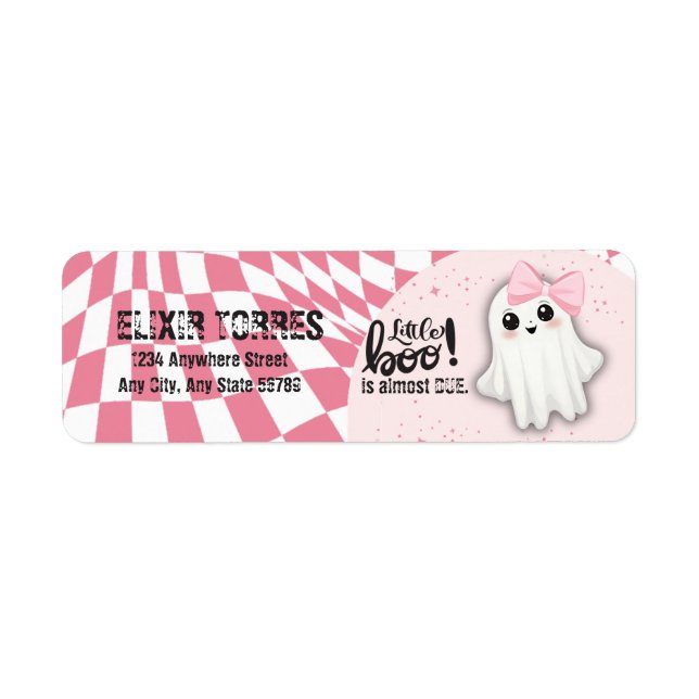 Rosa Ghost Little Boo är nästan tack vare Baby Sho Returadress Etikett (Framsidan)