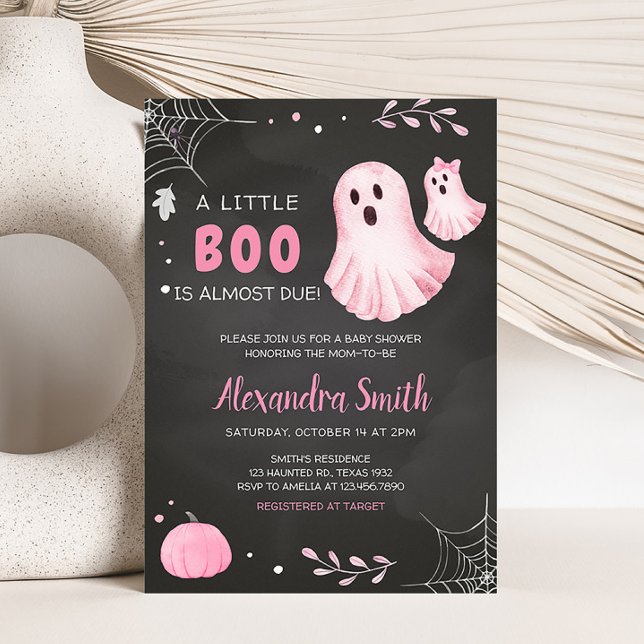 Rosa Ghost Little Boo Baby Shower Inbjudningar (Pink A Little Boo Ghost Baby Shower Invitation)