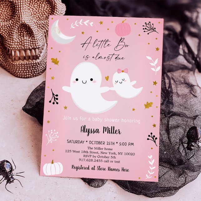 Rosa Ghost Little Boo Halloween Baby Shower Inbjudningar (Skapare uppladdad)