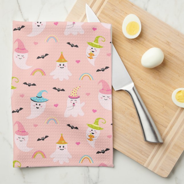 Rosa Ghost Rainbow Mönster Halloween Kitchen Towel Kökshandduk (Vikt i Fjärdedel)