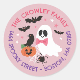 Rosa Ghost Raven Halloween Family Returadress Runt Klistermärke