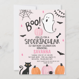 Rosa Ghost Spooktacular Halloween 1:a födelsedagen Inbjudningar