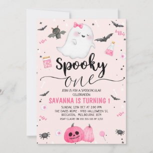 Rosa Ghost Spooky One Halloween 1st Birthday Inbjudningar