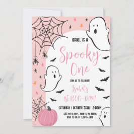Rosa Ghost Spooky One Halloween Birthday Inbjudningar