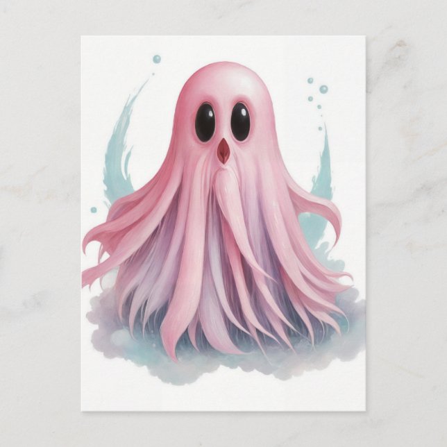 Rosa Ghost Watercolor AI Art Vykort (Framsida)