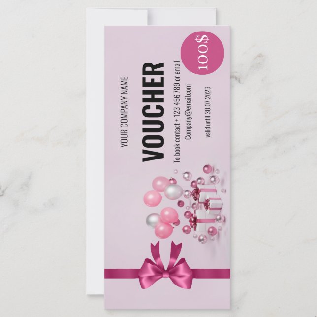 Rosa Gift Voucher-intyg för party-ballonger (Framsida)