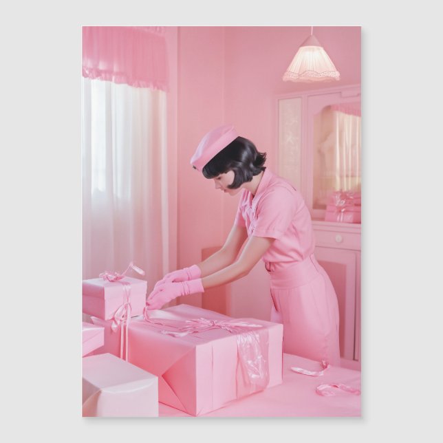 Rosa Gift Wrapping Magnetisk Inbjudningskort (Framsida)