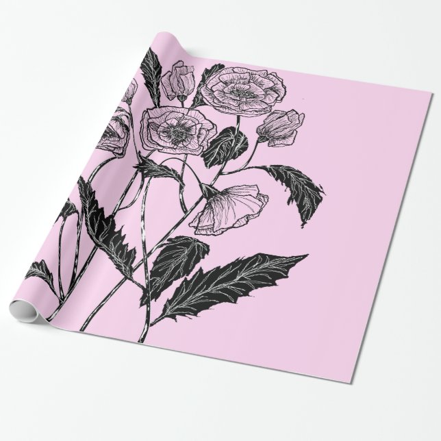 Rosa Gift Wrapping Papper med Poppy - Ditt Färg Presentpapper (Utrullad)