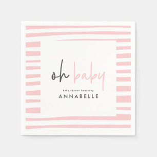 rosa, giftig babyduschtypografi, modern party pappersservett