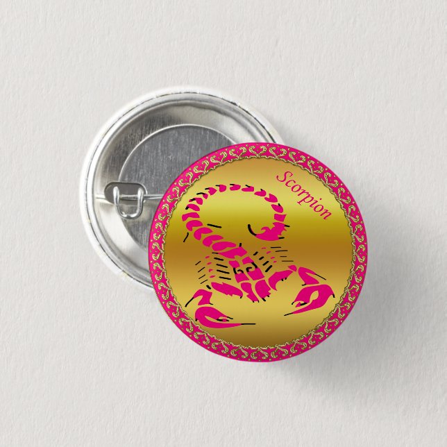 Rosa giftig skorpion mycket giftig insekt knapp (Framsida & baksida)