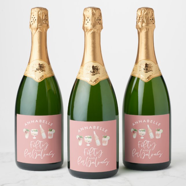 Rosa, giftig vattenfärg 50 och fantastisk födelsed (Flaskor)