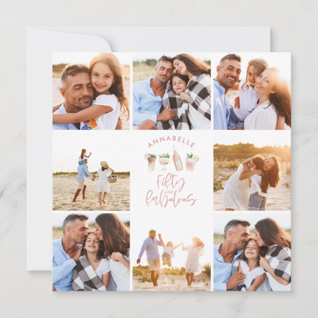 Rosa, giftig vattenfärg 50 och fantastisk födelsed inbjudningar (Framsida)