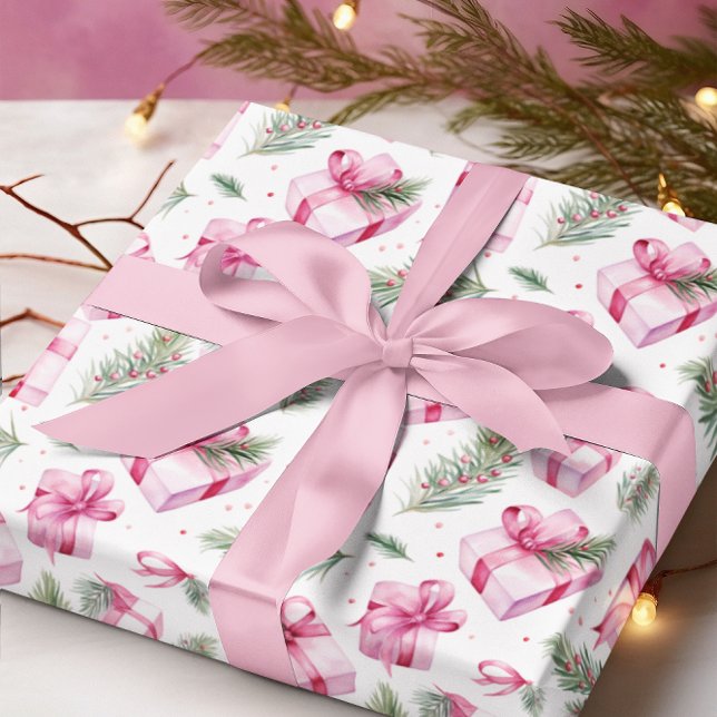 Rosa Gifts & Bows jul & Winter Birday Presentpapper (Skapare uppladdad)