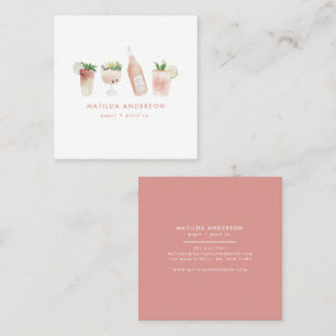 Rosa, gigantisk, modern drinkcocktail vin fyrkantigt visitkort