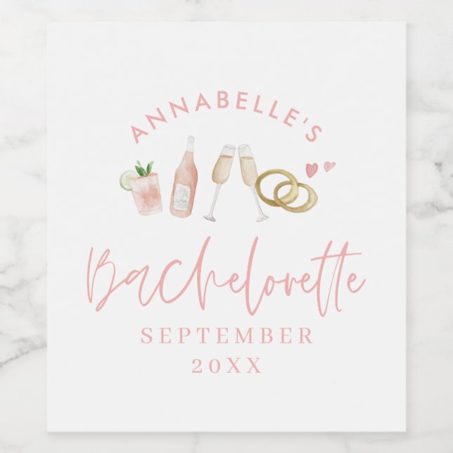 Rosa, gigantisk, modern Vin-bachelorette styl Vinflaska Etikett (Singel etikett)