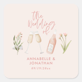 Rosa, gigantisk, vacker modern vildblomma fyrkantigt klistermärke