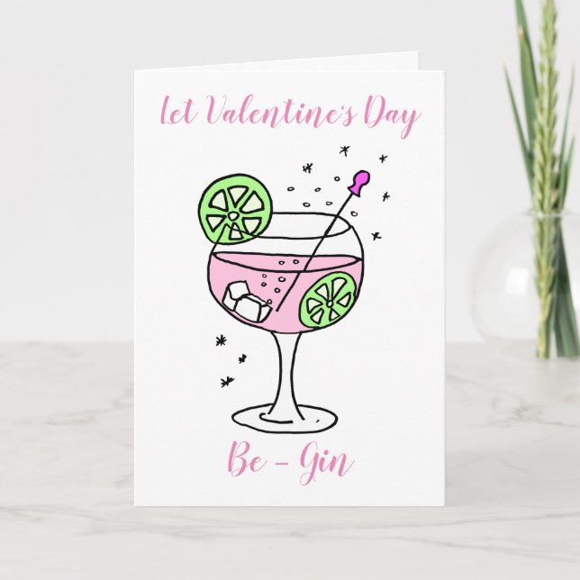 Rosa Gin Glad Alla hjärtans dagskort Kort (Framsida)