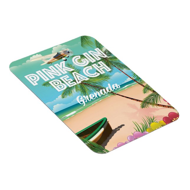 rosa gin-stranden Grenada-reseaffisch Magnet (Högersidan)