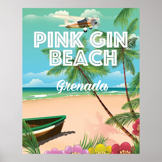 rosa gin-stranden Grenada-reseaffisch Poster (Framsidan)