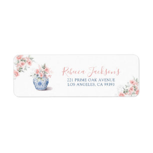 Rosa Ginger Burk Chinoiserie Shower Adress Returadress Etikett