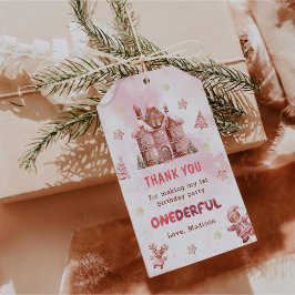 Rosa Gingerbread House Jul Första Födelsedag Presentetikett