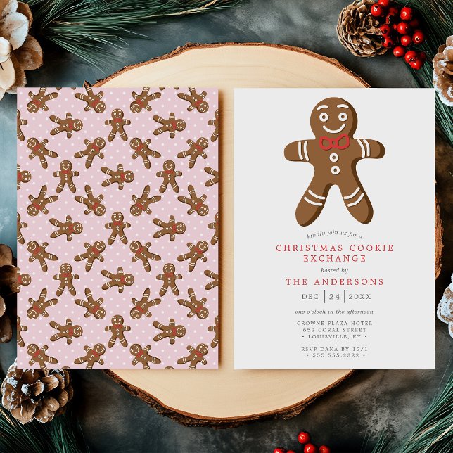 Rosa Gingerbread Man Kaka Byte Jul Inbjudningar (Skapare uppladdad)