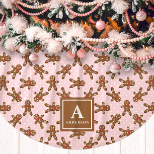 Rosa Gingerbread Man Monogram Jul Julgransmatta Borstad Polyester