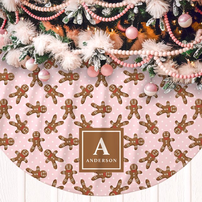 Rosa Gingerbread Man Monogram Jul Julgransmatta Borstad Polyester (Skapare uppladdad)
