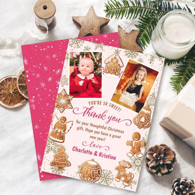 Rosa Gingerbread Snö Julfest 2 Foto  Tack Kort (Skapare uppladdad)