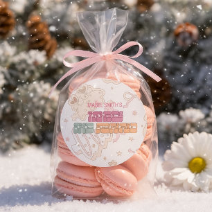 Rosa GingerBread Winter Onederland 1:a födelsedag Runt Klistermärke