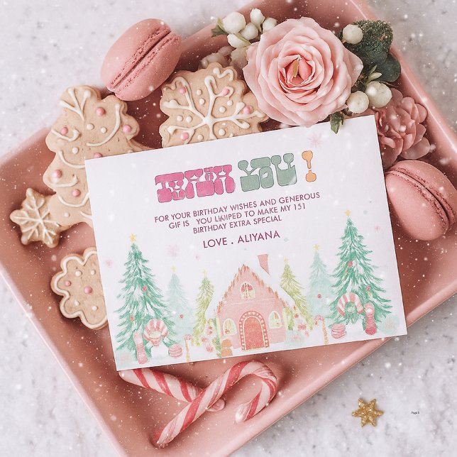 Rosa GingerBread Winter Onederland 1:a födelsedag Tack Kort (Skapare uppladdad)