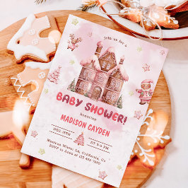 Rosa Gingerbröd House, Baby Shower Inbjudningar