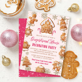 Rosa Gingerbröd House Decororation Party jul Inbjudningar