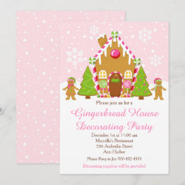Rosa Gingerbröd House Decororto jul Party Inbjudningar
