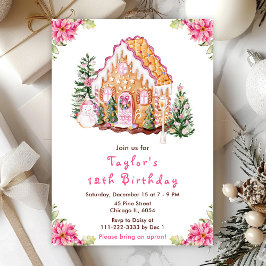 Rosa Gingerbröd House Födelsedagsfest Inbjudningar