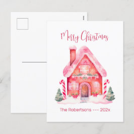 Rosa Gingerbröd House julvykort Helg Vykort