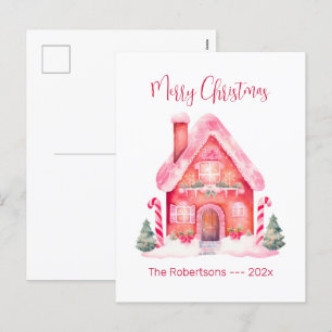 Rosa Gingerbröd House julvykort Helg Vykort